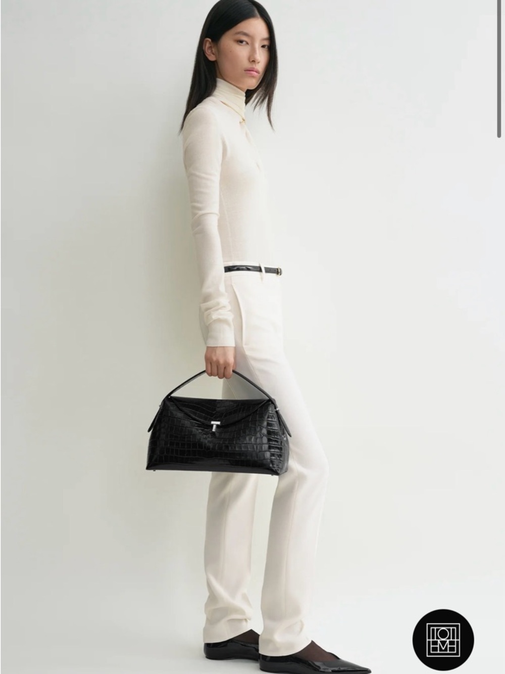 BRAND NEW! BLACK AND SILVER TOTEME T-lock croco-embossed top handle - Picture 15 of 16